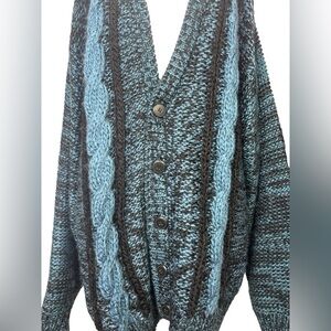Vintage blue and black handmade Peter England cardigan size large